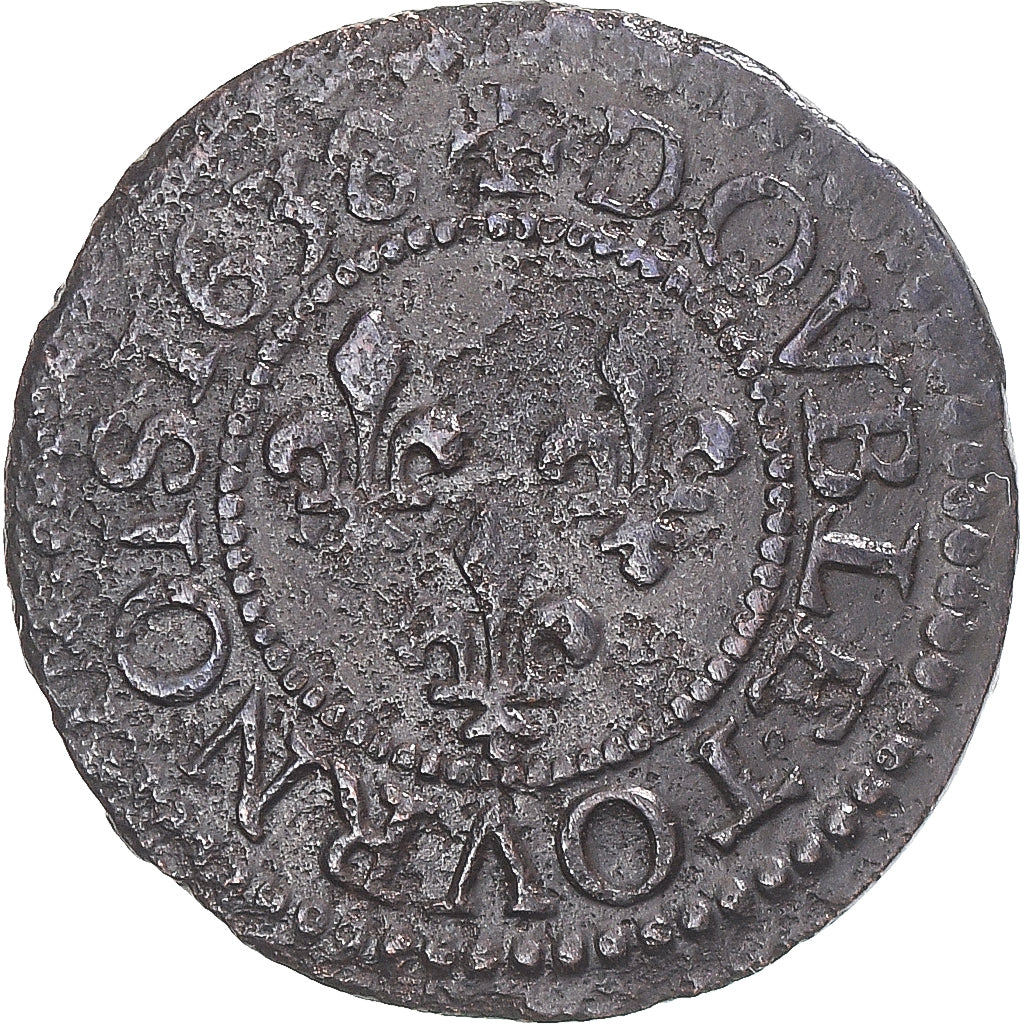 Moneta, Francia, Louis XIII, Double tournois, buste laurée et drapé, Double