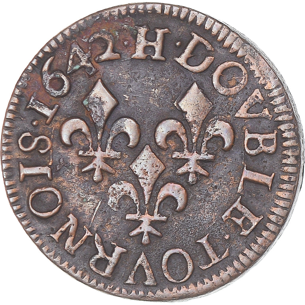 Coin, France, Louis XIII, Double tournois de Warin, tête à gauche, Double