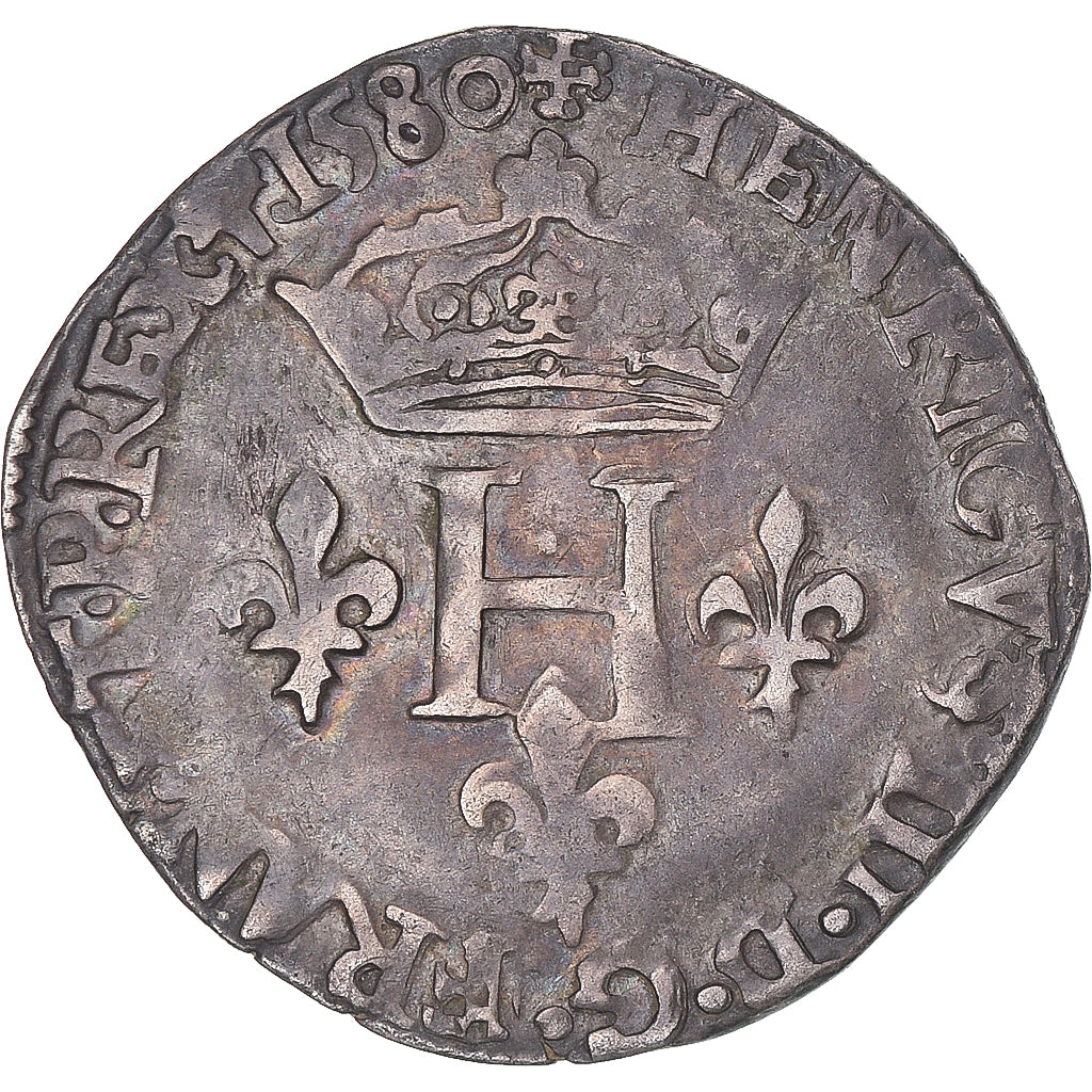 Moneta, Francia, Henri III, Double Sol Parisis, 1580, Villeneuve-lès-Avignon