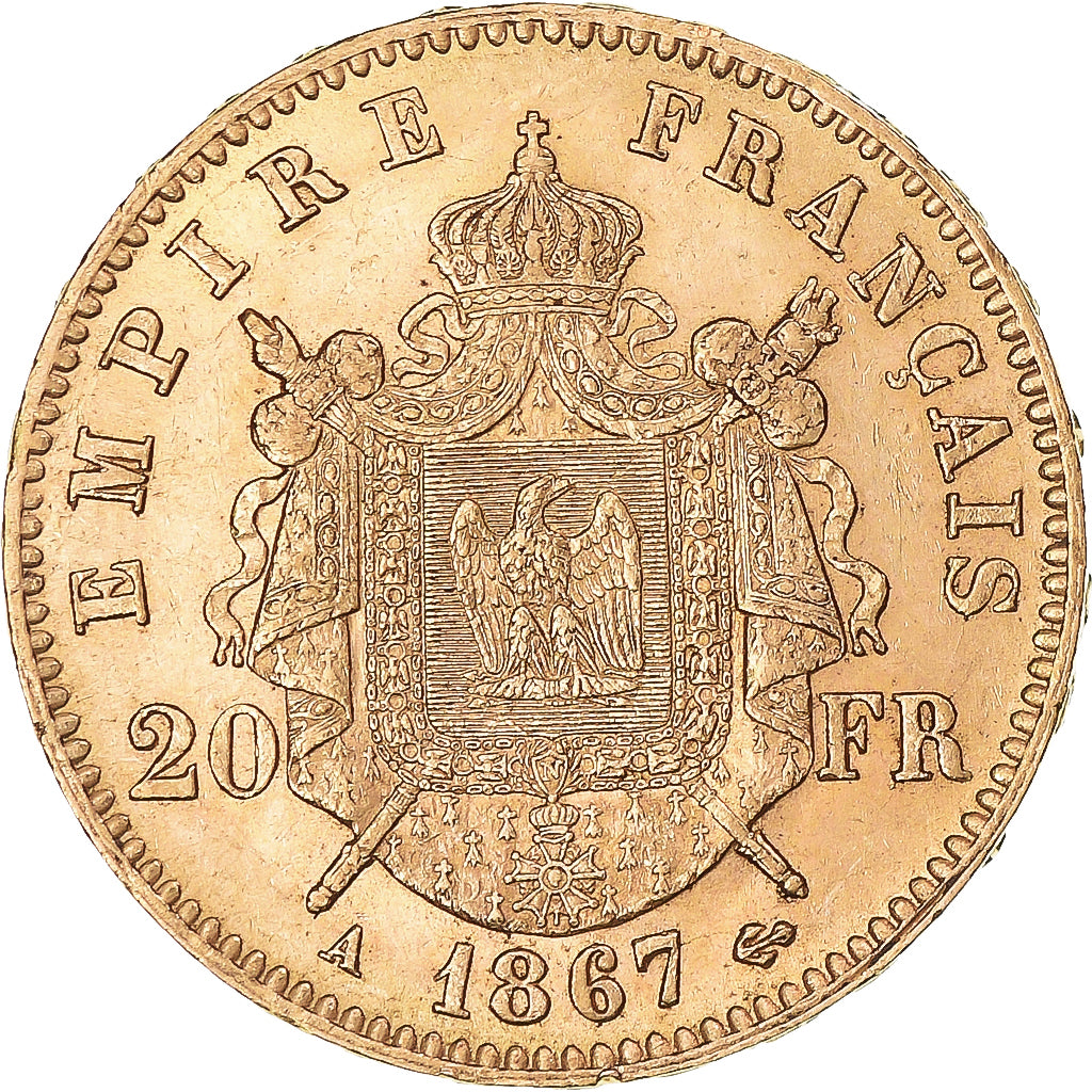 Coin, France, Napoleon III, 20 Francs, 1867, Paris, AU(50-53), Gold, KM:801.1