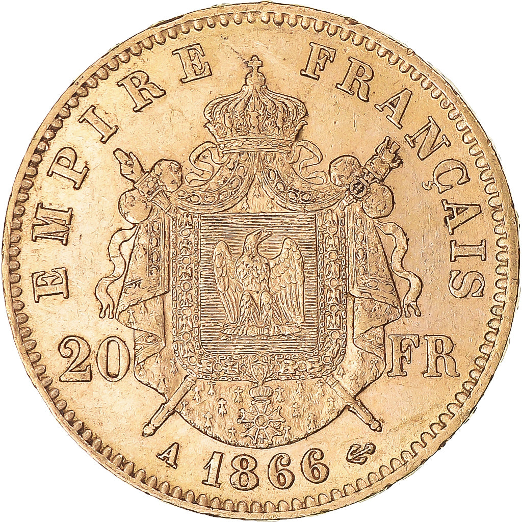 Coin, France, Napoleon III, 20 Francs, 1866, Paris, AU(50-53), Gold, KM:801.1