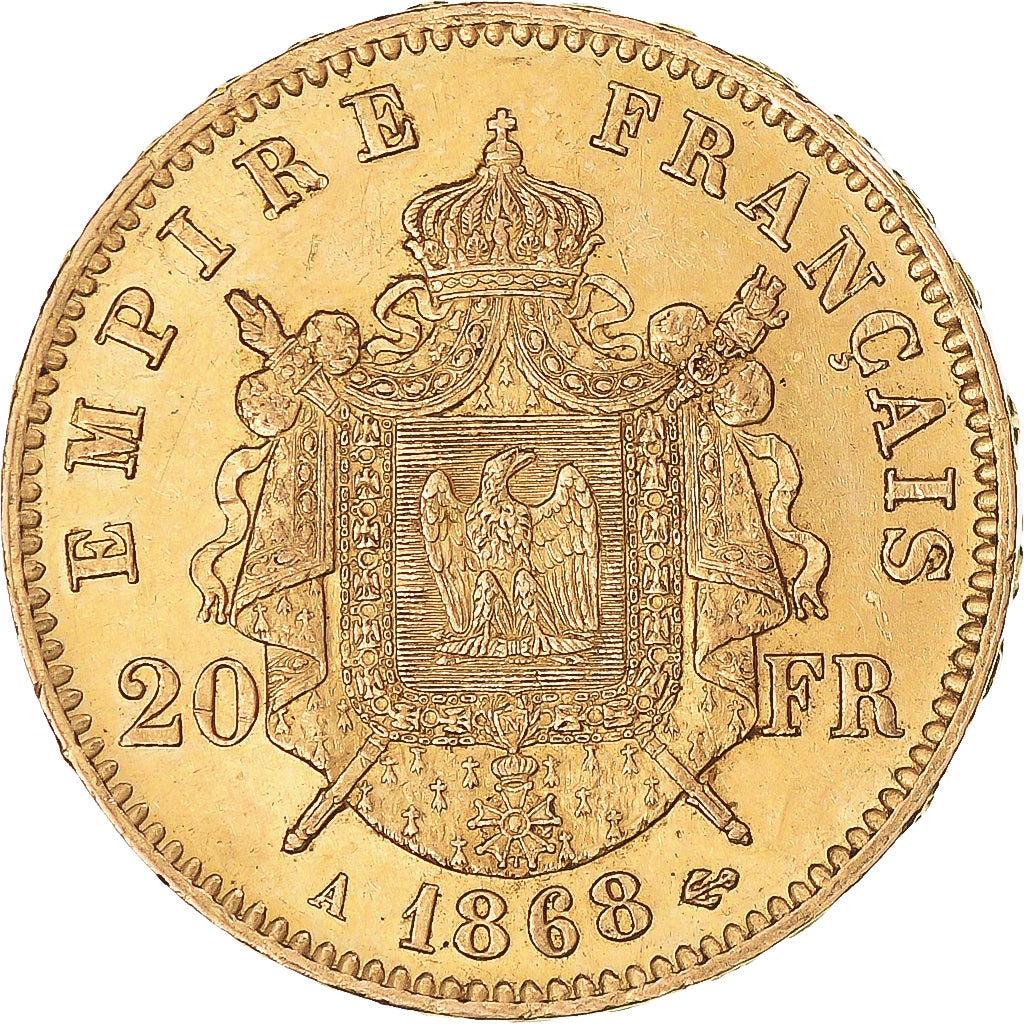 Coin, France, Napoleon III, 20 Francs, 1868, Paris, AU(50-53), Gold, KM:801.1