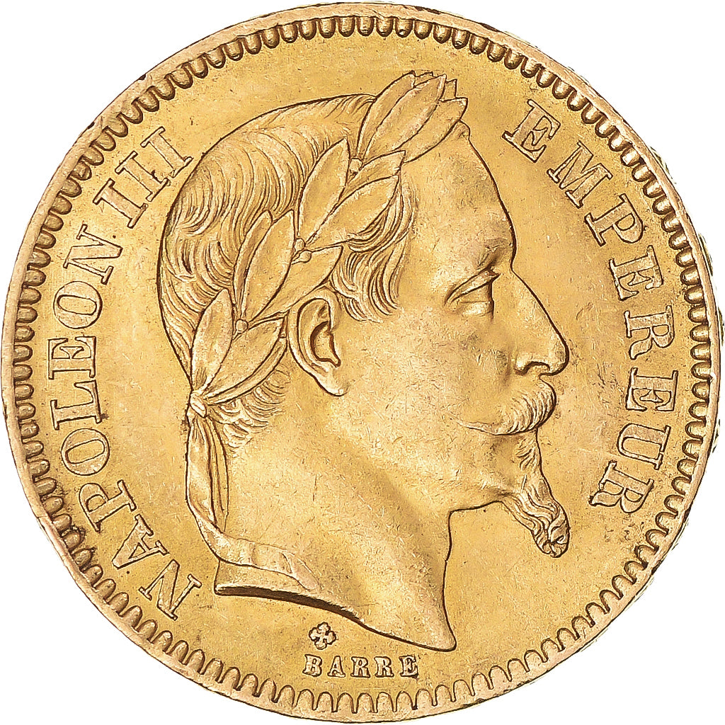 Moeda, França, Napoleon III, 20 Francs, 1865, Strasbourg, AU(50-53), Dourado