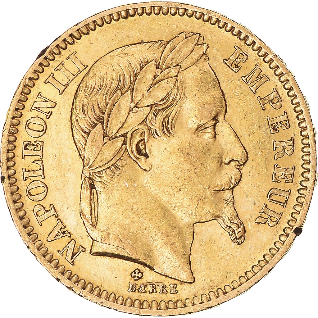 Moneta, Francia, Napoleon III, 20 Francs, 1863, Strasbourg, BB, Oro, KM:801.2