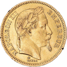 Moneta, Francia, Napoleon III, 20 Francs, 1863, Strasbourg, BB, Oro, KM:801.2