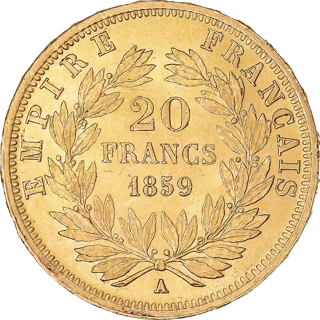 Moneta, Francja, Napoleon III, 20 Francs, 1859, Paris, EF(40-45), Złoto