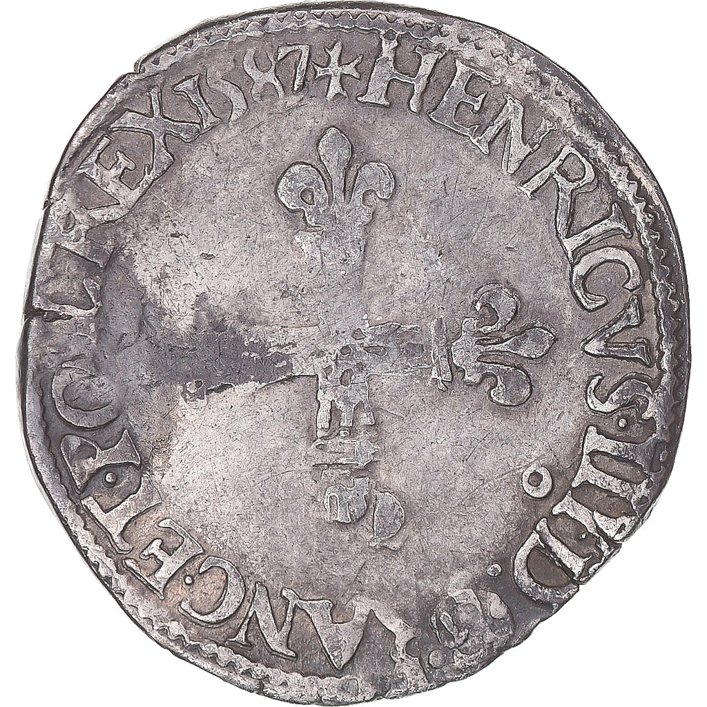 Moneda, Francia, Henri III, 1/8 d'écu à la croix de face, 1587, Rennes, BC+