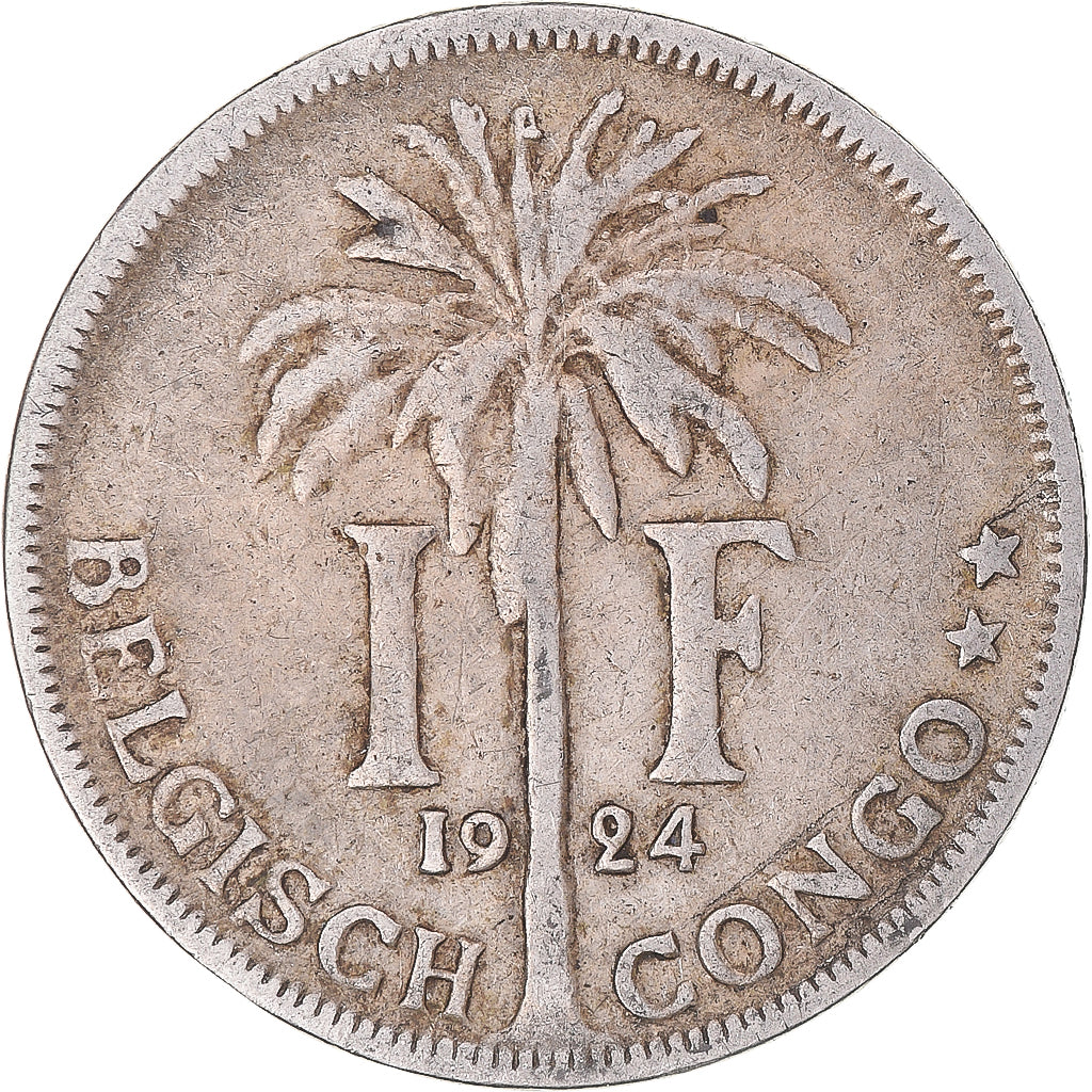 Coin, Belgian Congo, Albert I, Franc, 1924, EF(40-45), Copper-nickel, KM:21