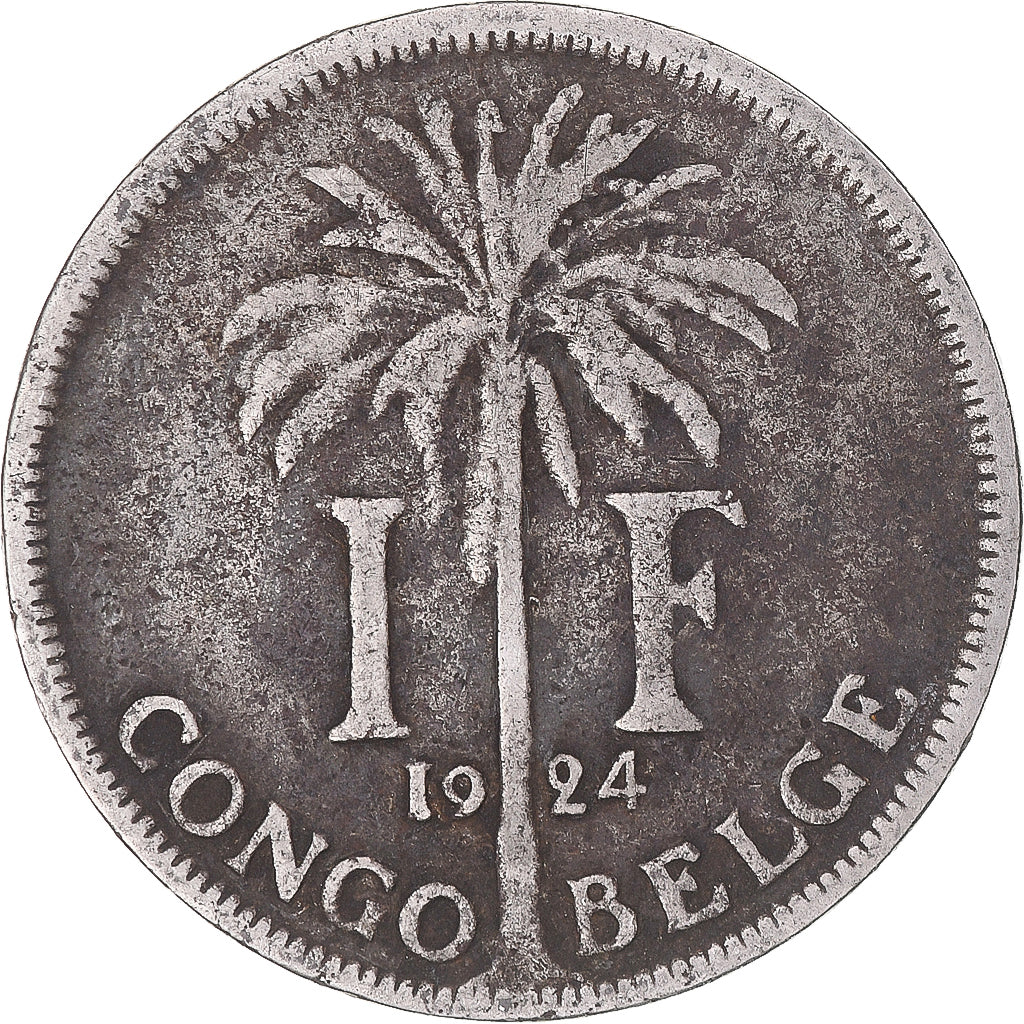 Coin, Belgian Congo, Albert I, Franc, 1924, VF(30-35), Copper-nickel, KM:20