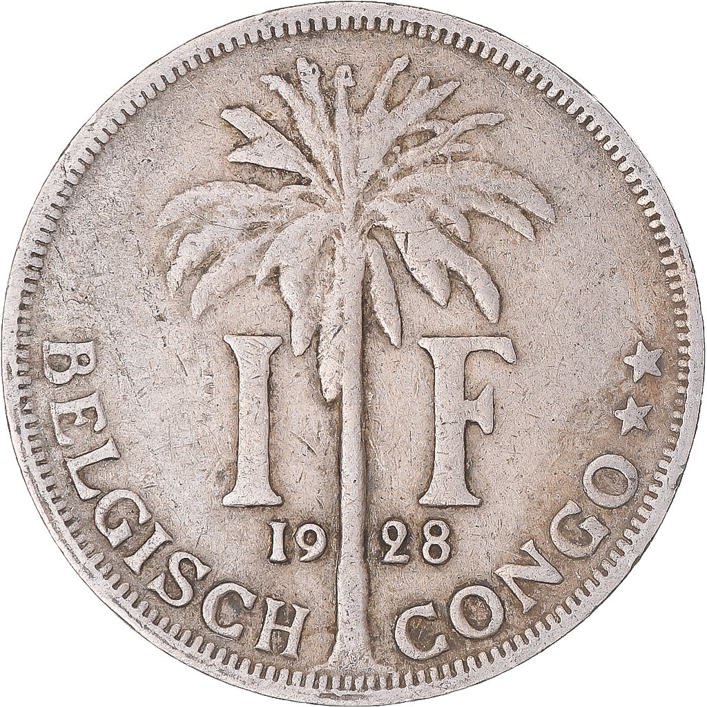 Coin, Belgian Congo, Albert I, Franc, 1928, EF(40-45), Copper-nickel, KM:21