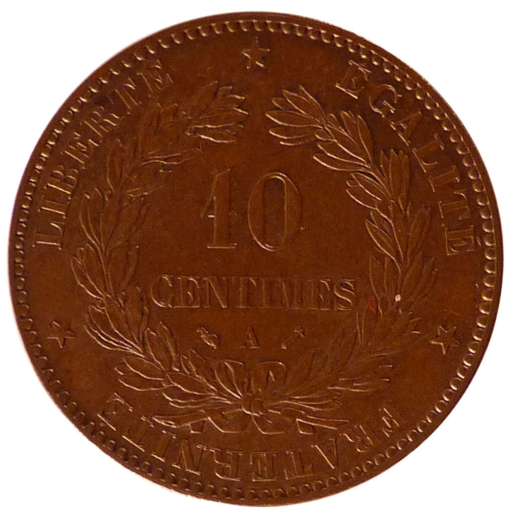 FRANCE, Cérès, 10 Centimes, 1888, Paris, KM #815.1, AU(55-58), Bronze, Gadoury #