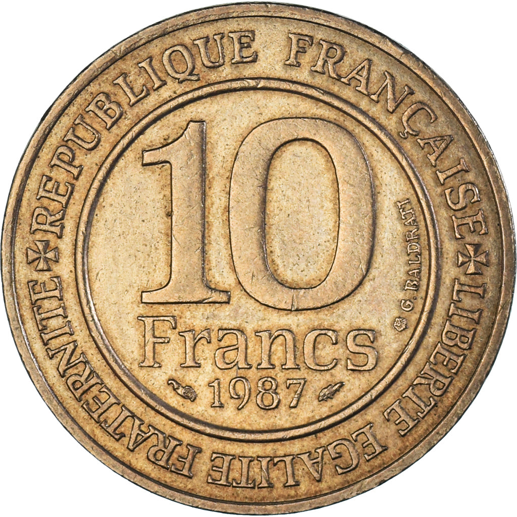 Moneda, Francia, Hugues Capet, 10 Francs, 1987, MBC+, Níquel - bronce, KM:961d