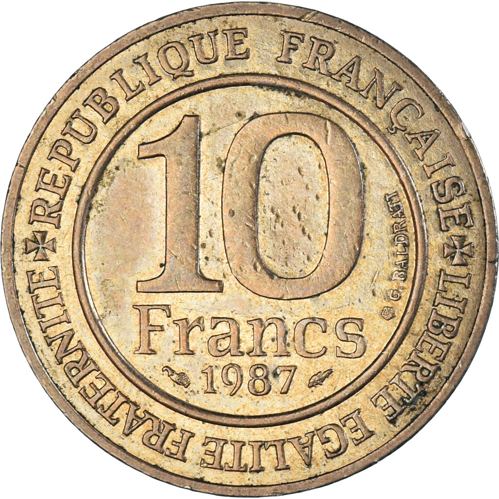 Moneda, Francia, Hugues Capet, 10 Francs, 1987, MBC+, Níquel - bronce, KM:961d