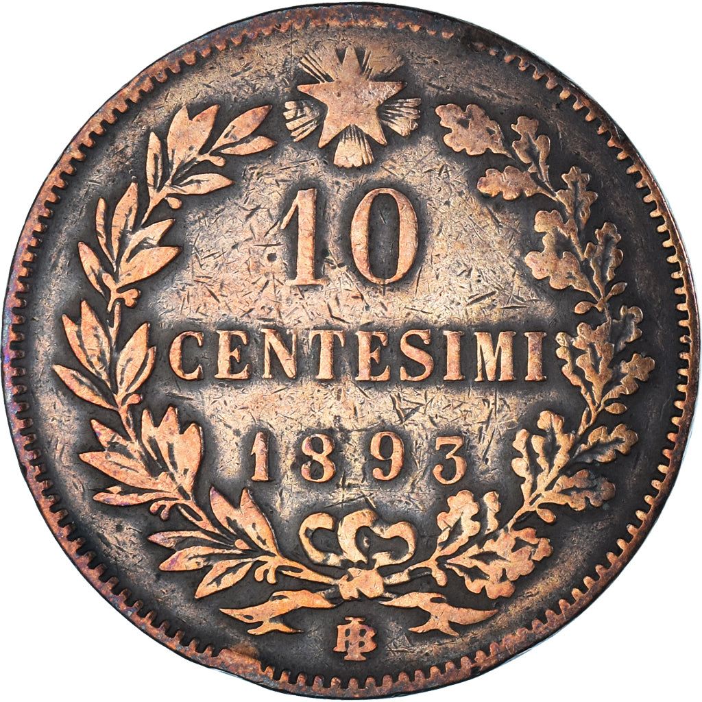 Monnaie, Italie, Umberto I, 10 Centesimi, 1893, Birmingham, TB+, Cuivre, KM:27.1