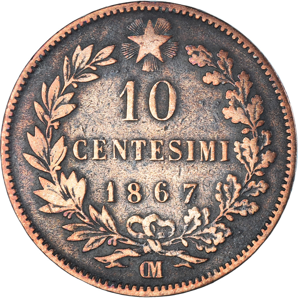 Moneda, Italia, Vittorio Emanuele II, 10 Centesimi, 1867, Strasbourg, BC+