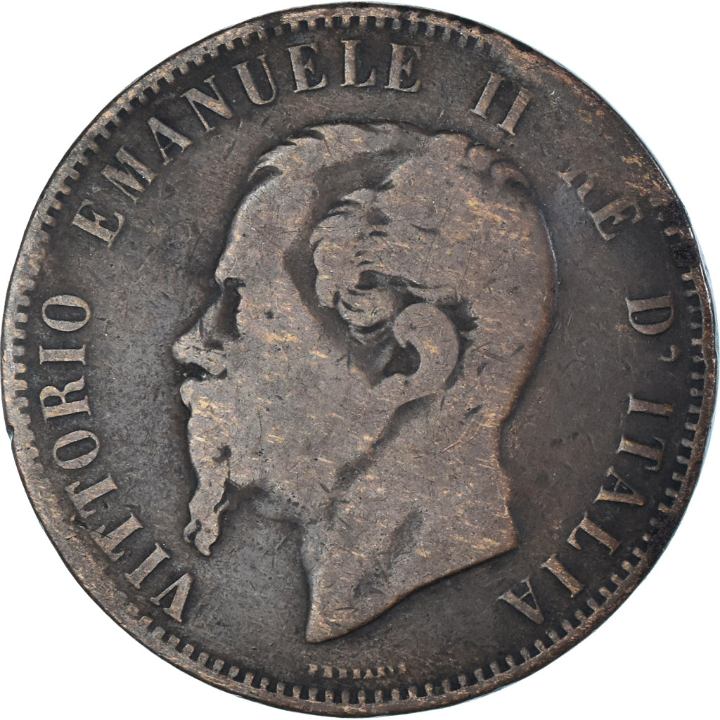 Moeda, Itália, Vittorio Emanuele II, 10 Centesimi, 1866, Birmingham, VF(20-25)