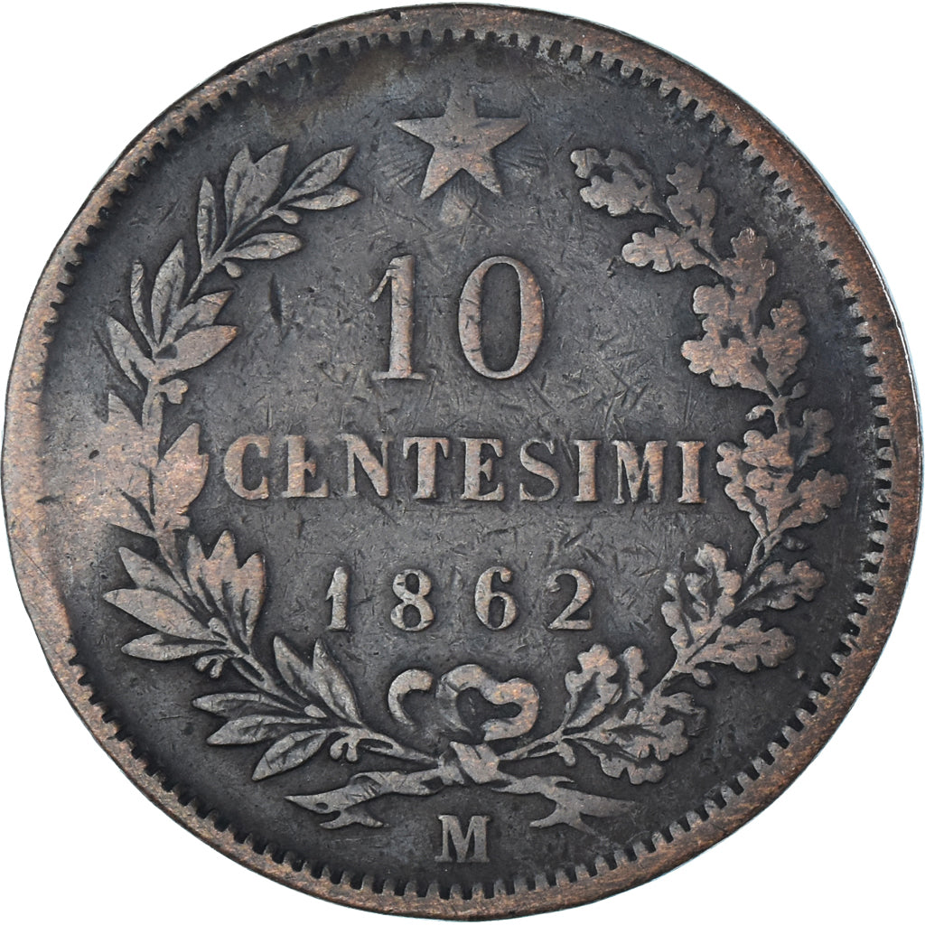Moneta, Italia, Vittorio Emanuele II, 10 Centesimi, 1862, Milan, MB, Rame
