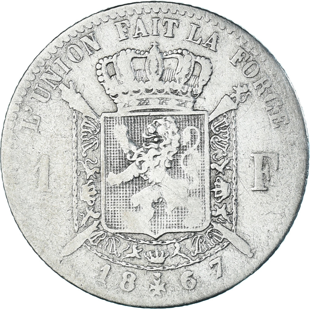 Coin, Belgium, Leopold II, Franc, 1867, Brussels, VF(20-25), Silver, KM:28.1