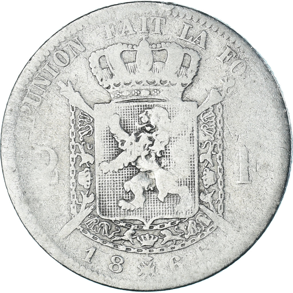 Monnaie, Belgique, Leopold II, 2 Francs, 2 Frank, 1866, Bruxelles, B+, Argent