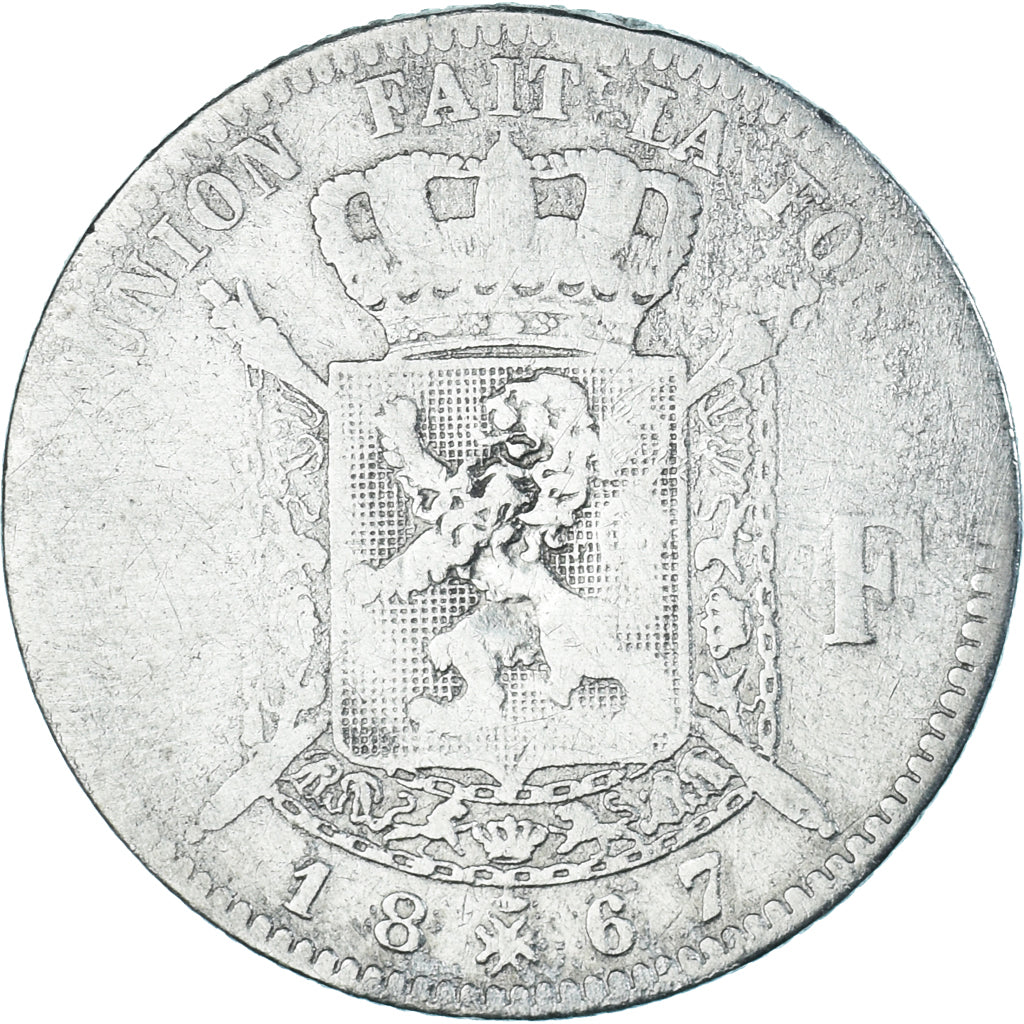 Coin, Belgium, Leopold II, 2 Francs, 2 Frank, 1867, Brussels, VF(20-25), Silver