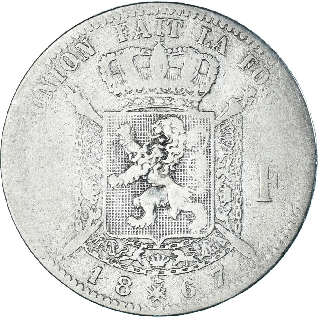 Coin, Belgium, Leopold II, 2 Francs, 2 Frank, 1867, Brussels, VF(20-25), Silver