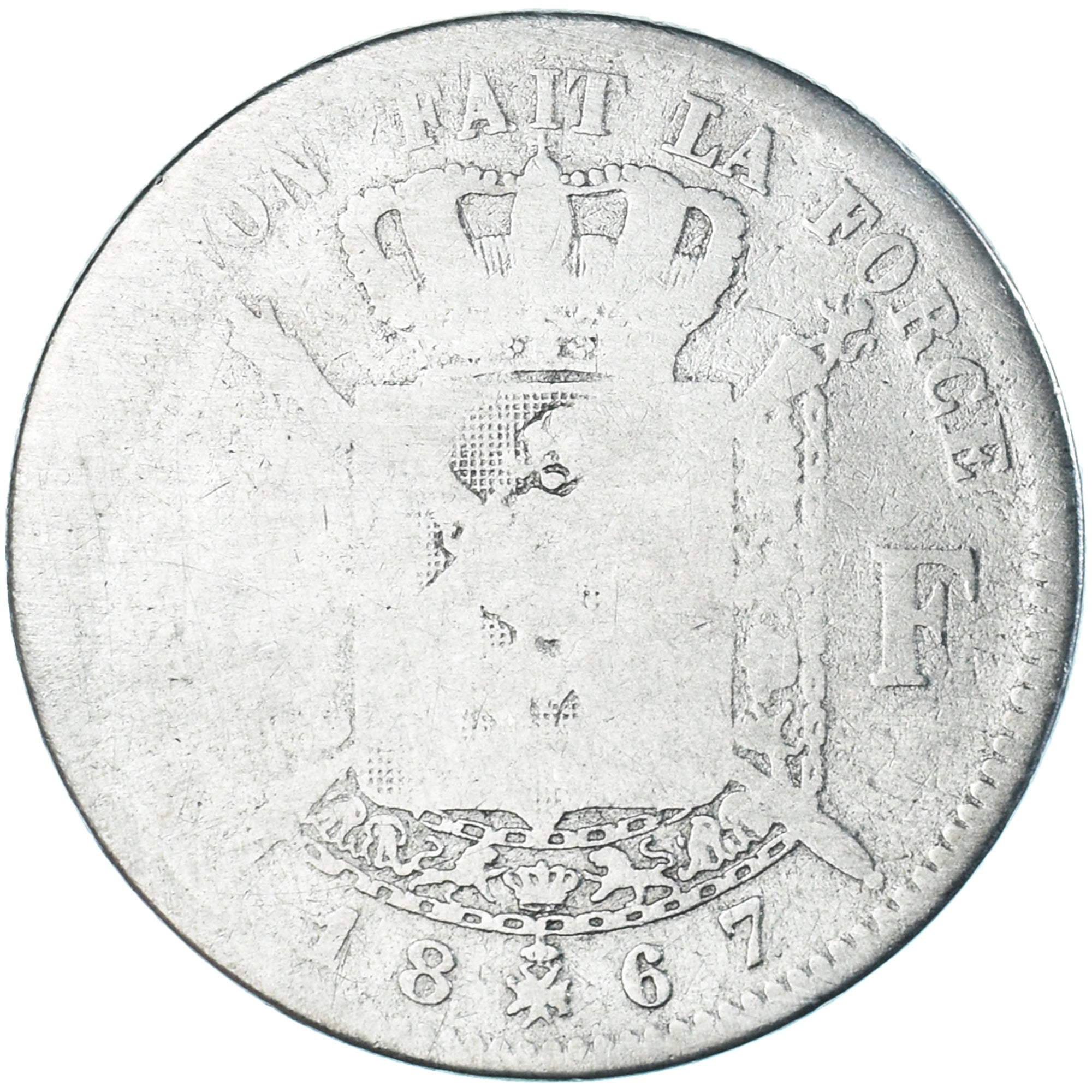 Coin, Belgium, Leopold II, 2 Francs, 2 Frank, 1867, Brussels, F(12-15), Silver