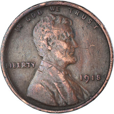 Coin, United States, Lincoln, Cent, 1918, Philadelphia, EF(40-45), Brass, KM:132