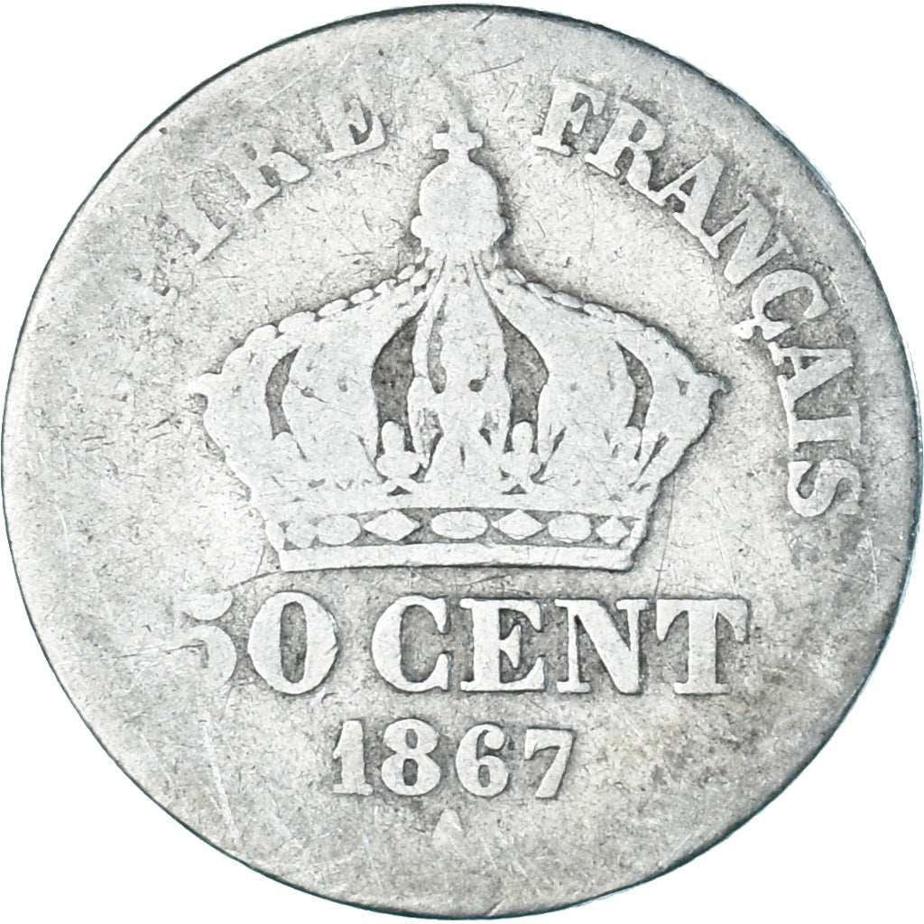 Coin, France, Napoleon III, 50 Centimes, 1867, Paris, F(12-15), Silver