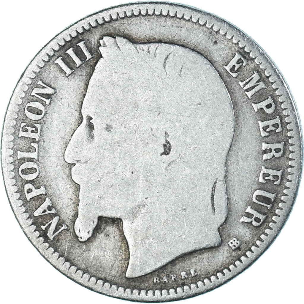 Moneta, Francja, Napoleon III, Franc, 1870, Strasbourg, F(12-15), Srebro