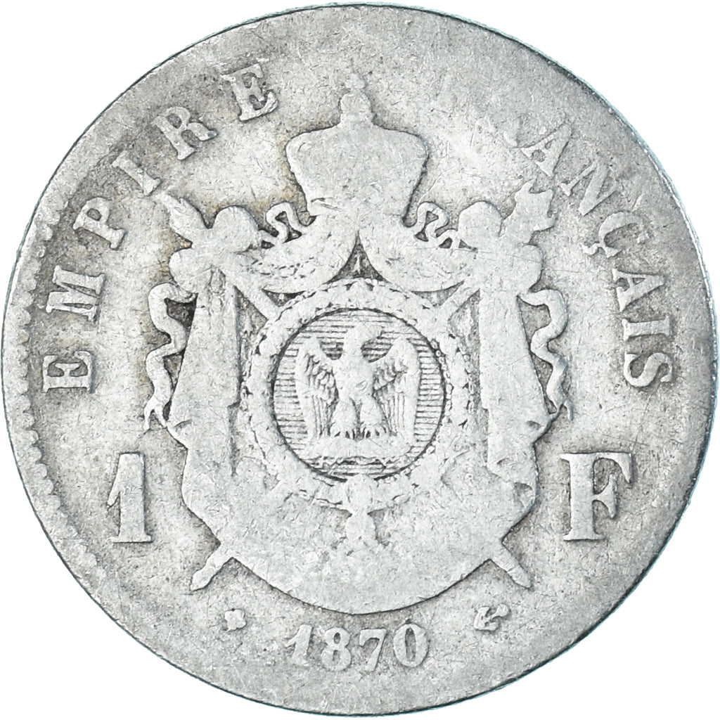 Moneta, Francja, Napoleon III, Franc, 1870, Strasbourg, F(12-15), Srebro