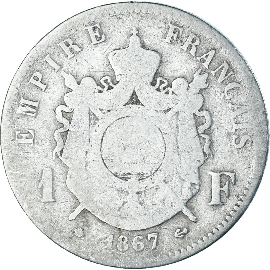 Münze, Frankreich, Napoleon III, 1 Franc, 1867, Paris, SGE+, Silber, KM:806.1