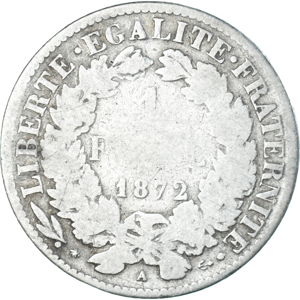 Moneta, Francja, Cérès, Franc, 1872, Paris, F(12-15), Srebro, KM:822.1