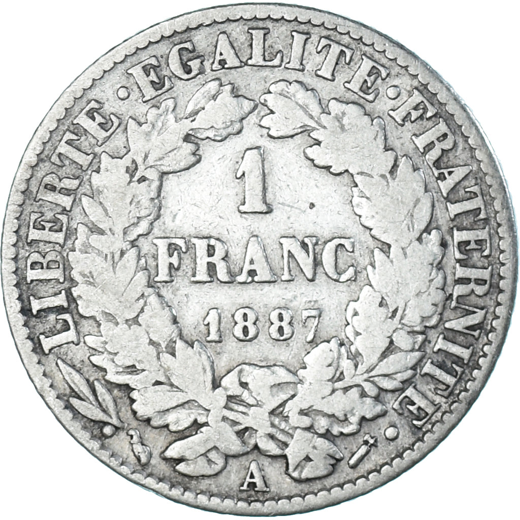 Monnaie, France, Cérès, Franc, 1887, Paris, TB, Argent, Gadoury:465a, KM:822.1