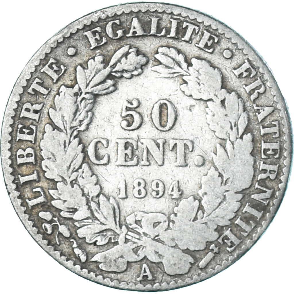 Moneta, Francia, Cérès, 50 Centimes, 1894, Paris, B+, Argento, KM:834.1