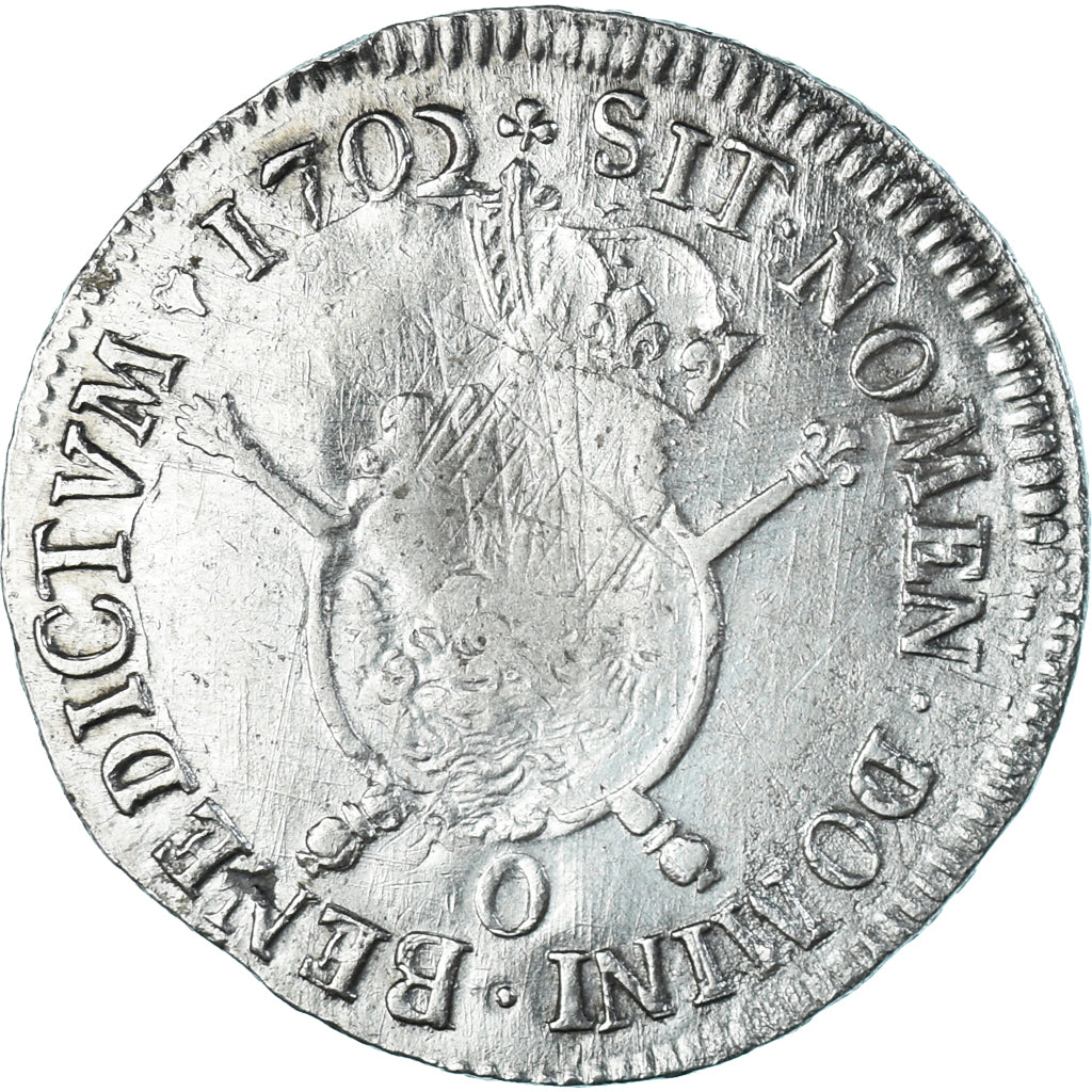 Munten, Frankrijk, Louis XIV, Écu aux insignes, Ecu, 1702, Riom, réformé