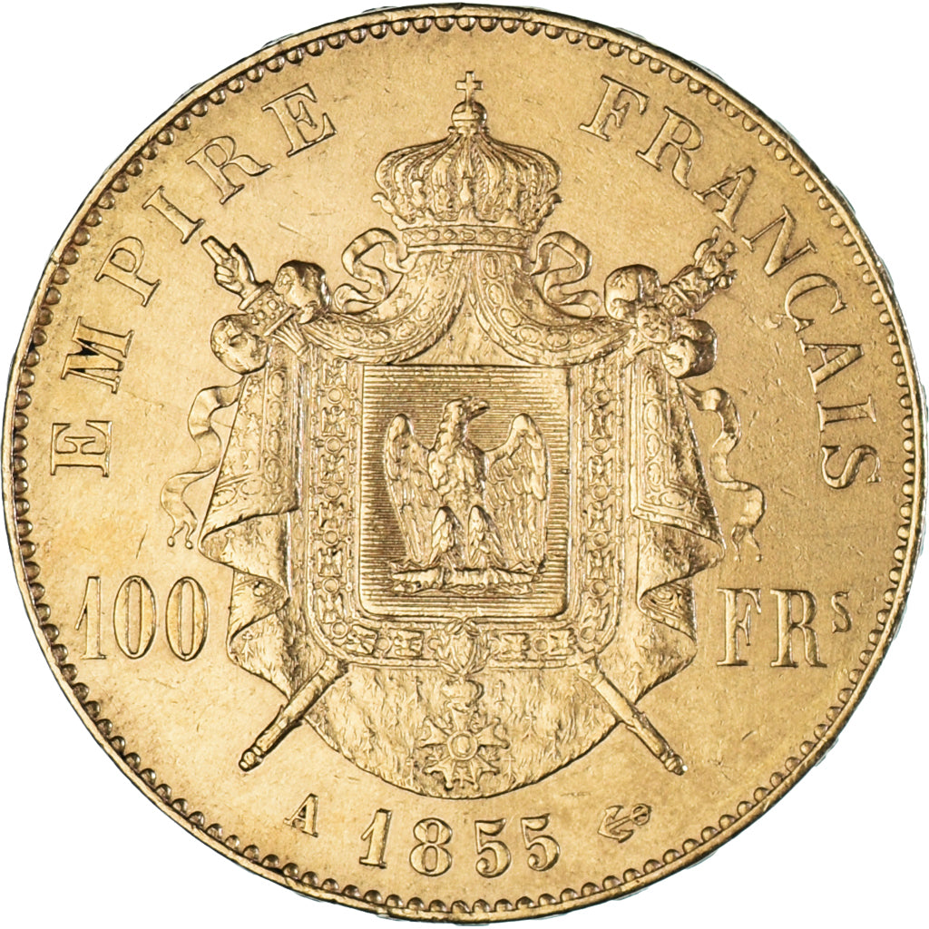 Moneta, Francia, Napoleon III, 100 Francs, 1855, Paris, BB+, Oro, KM:786.1