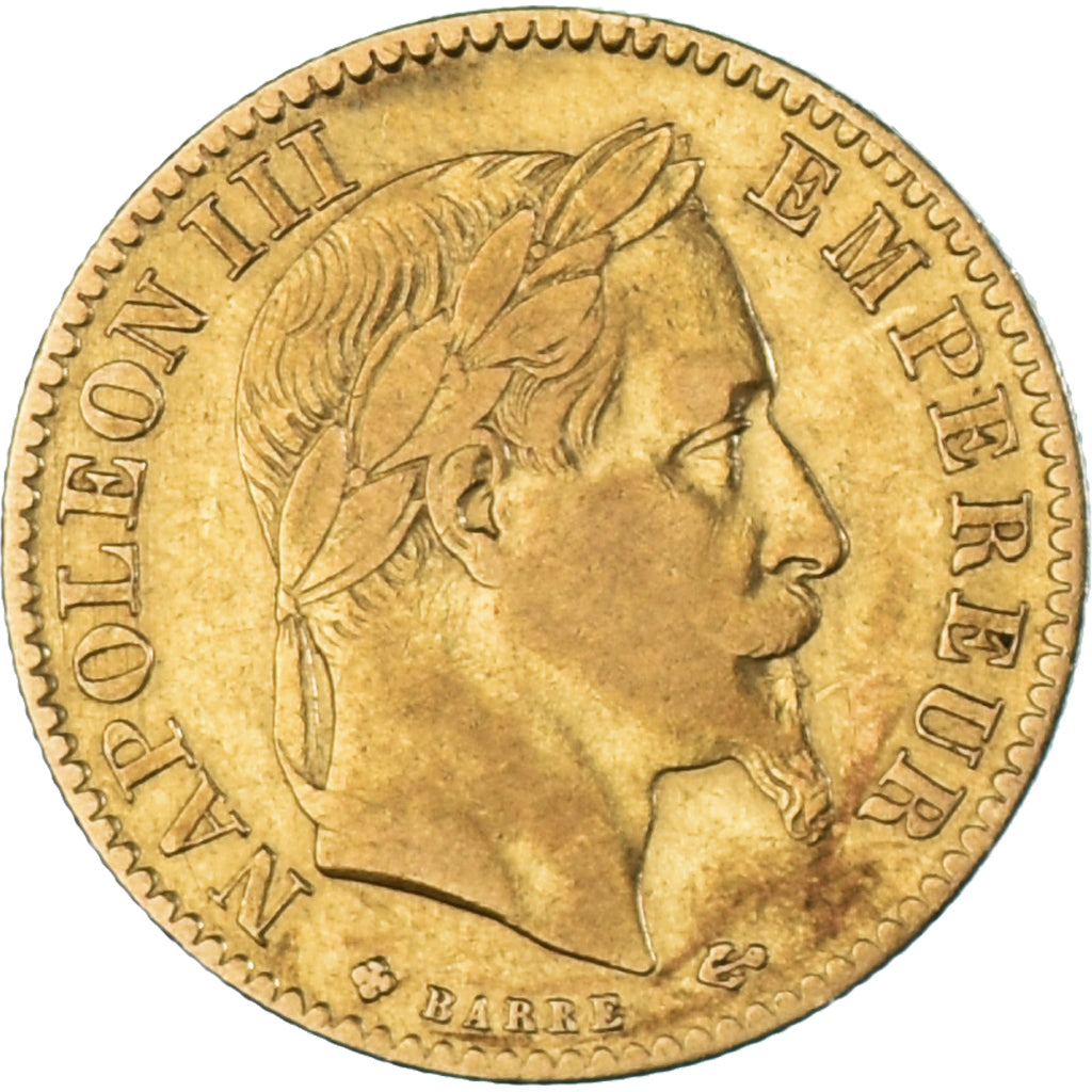Moneta, Francia, Napoleon III, 10 Francs, 1865, Strasbourg, MB+, Oro, KM:800.2