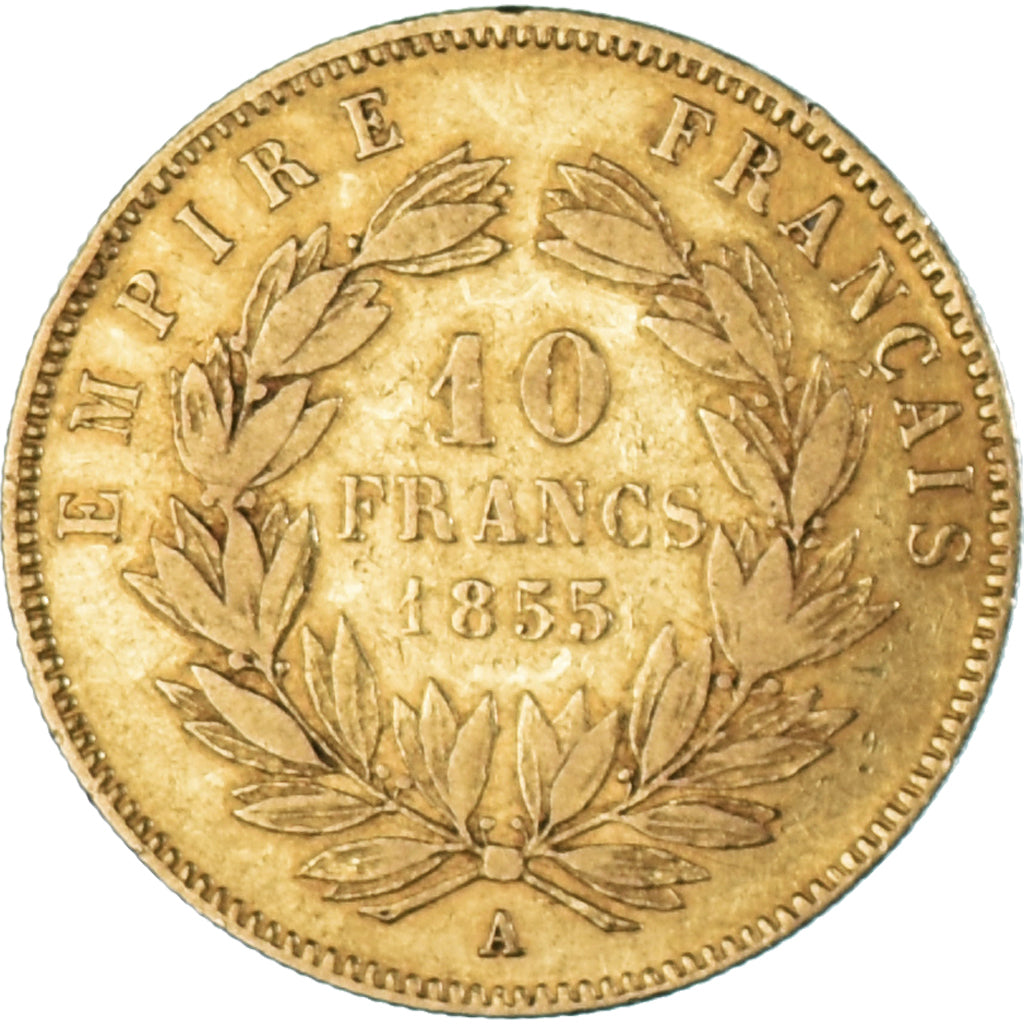 Münze, Frankreich, Napoleon III, 10 Francs, 1855, Paris, S+, Gold, KM:784.3