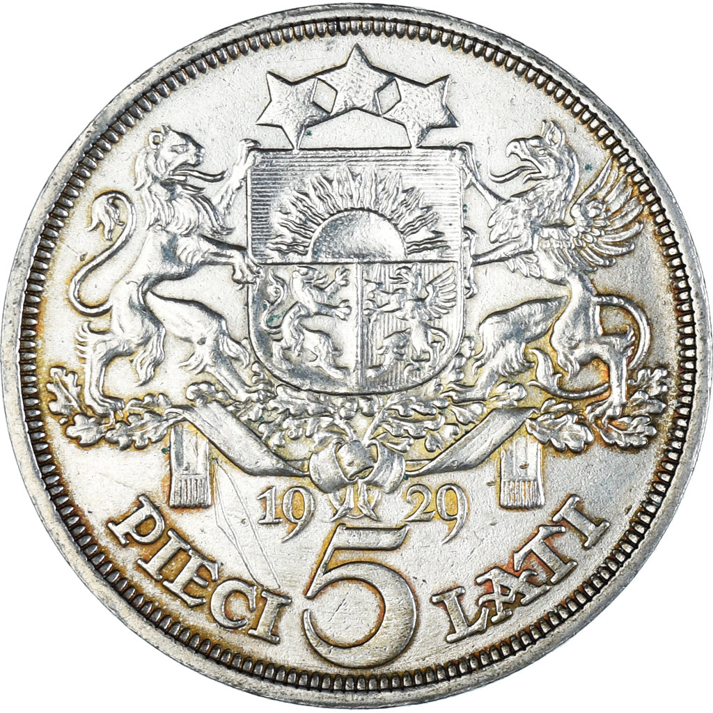 Coin, Latvia, 5 Lati, 1929, AU(50-53), Silver, KM:9
