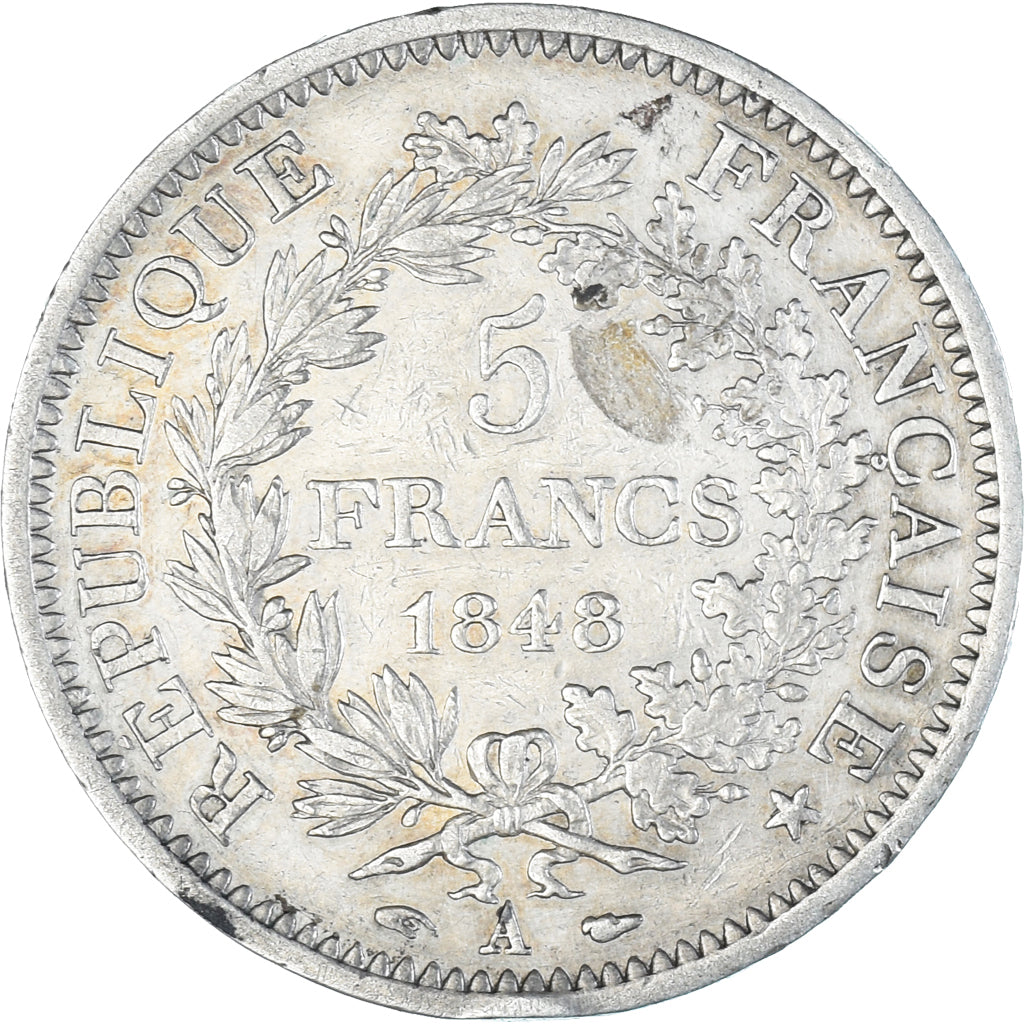 Moneta, Francia, Hercule, 5 Francs, 1848, Paris, MB+, Argento, KM:756.1