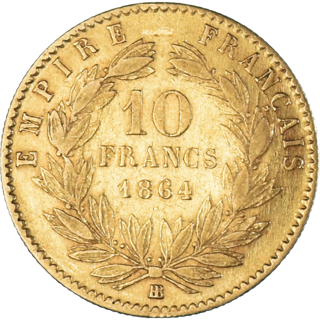 Munten, Frankrijk, Napoleon III, 10 Francs, 1864, Strasbourg, ZF, Goud