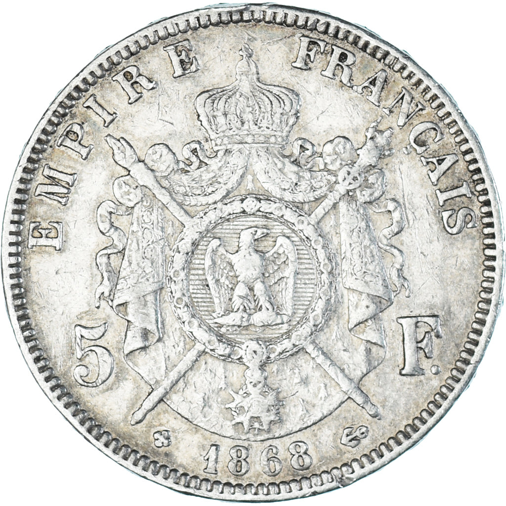 Moneta, Francia, Napoleon III, 5 Francs, 1868, Strasbourg, BB, Argento