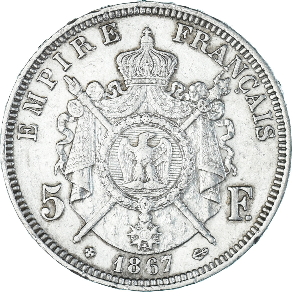 Coin, France, Napoleon III, 5 Francs, 1867, Strasbourg, EF(40-45), Silver