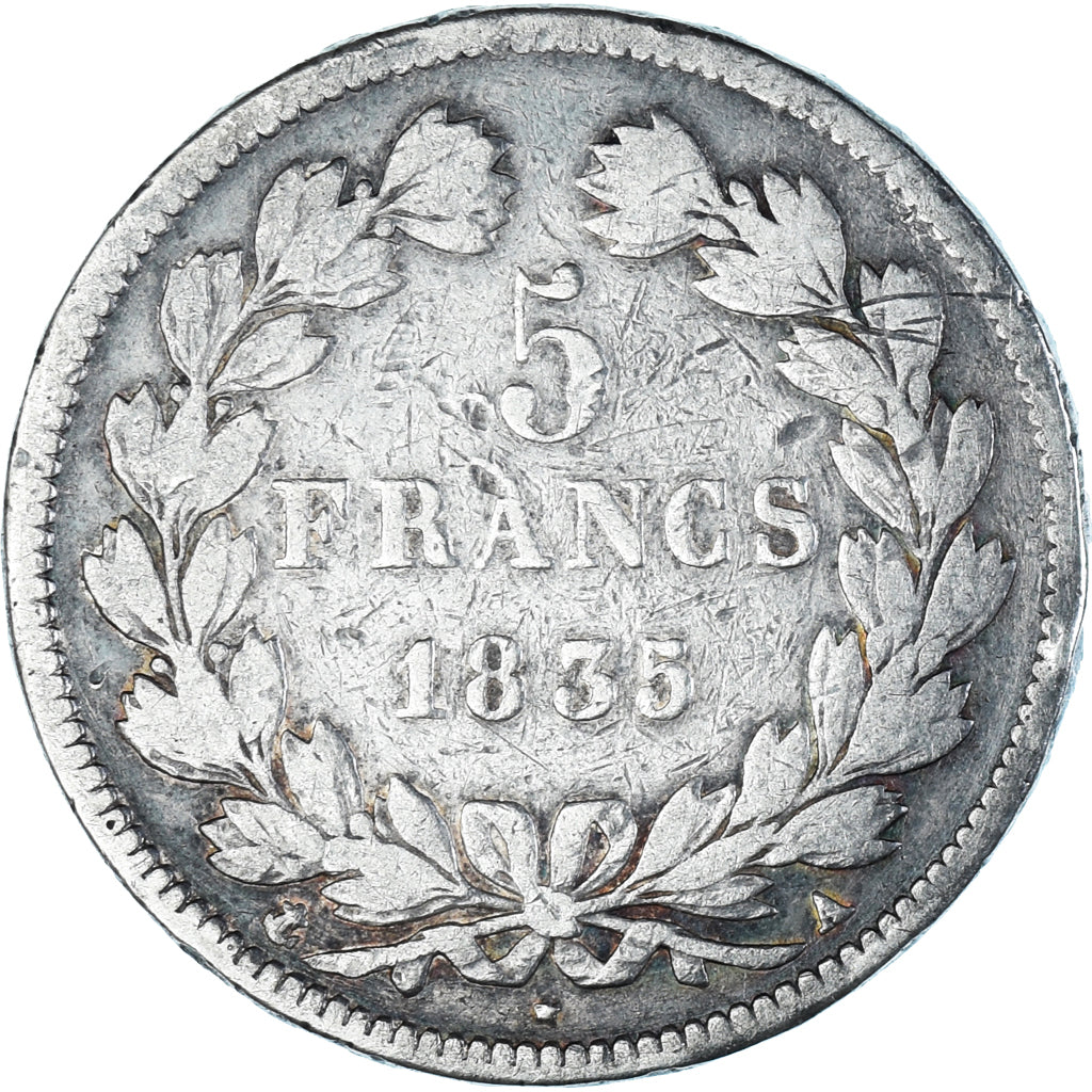 Moneta, Francia, Louis-Philippe, 5 Francs, 1835, Paris, MB, Argento, KM:749.1