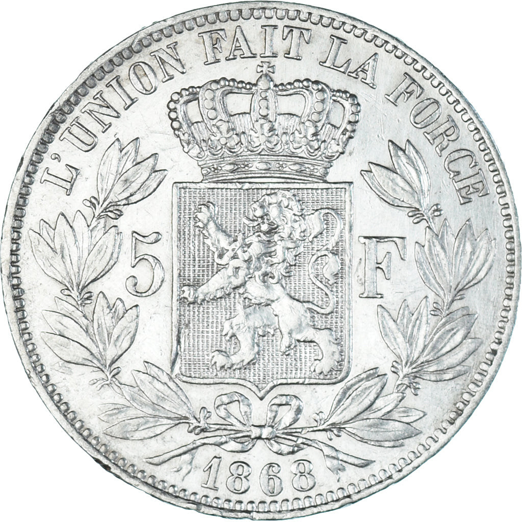 Coin, Belgium, Leopold II, 5 Francs, 5 Frank, 1868, EF(40-45), Silver, KM:24