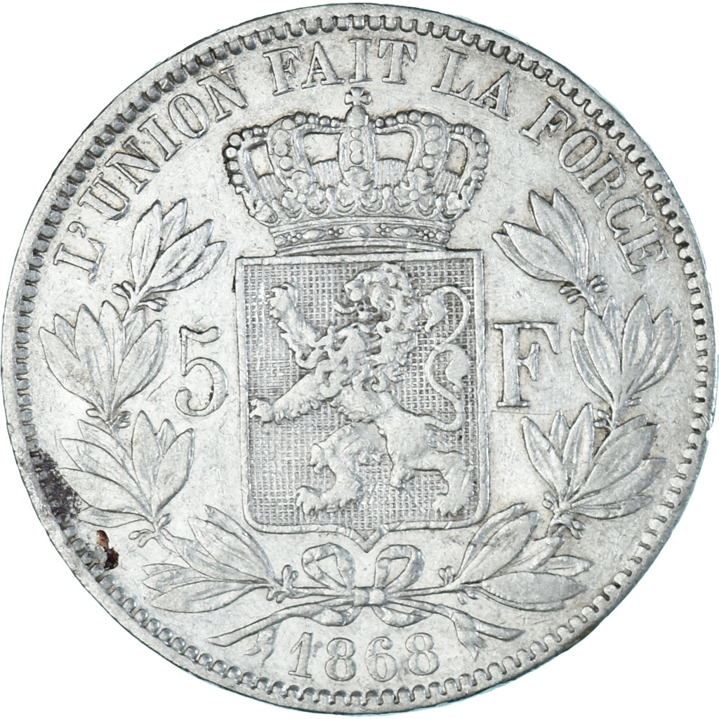 Coin, Belgium, Leopold II, 5 Francs, 5 Frank, 1868, EF(40-45), Silver, KM:24