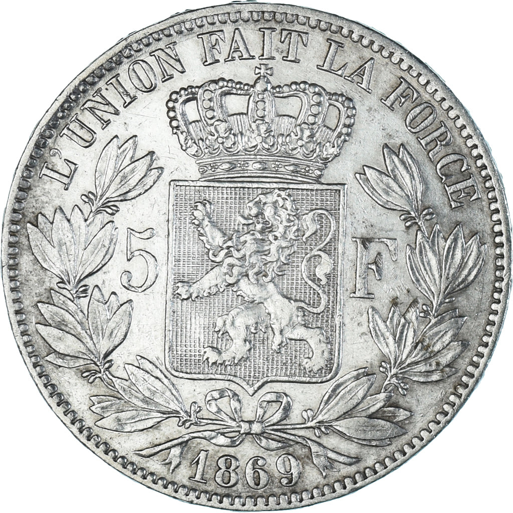 Coin, Belgium, Leopold II, 5 Francs, 5 Frank, 1869, EF(40-45), Silver, KM:24