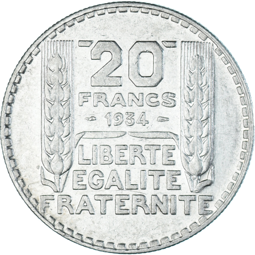 Moeda, França, Turin, 20 Francs, 1934, Paris, AU(50-53), Prata, KM:879