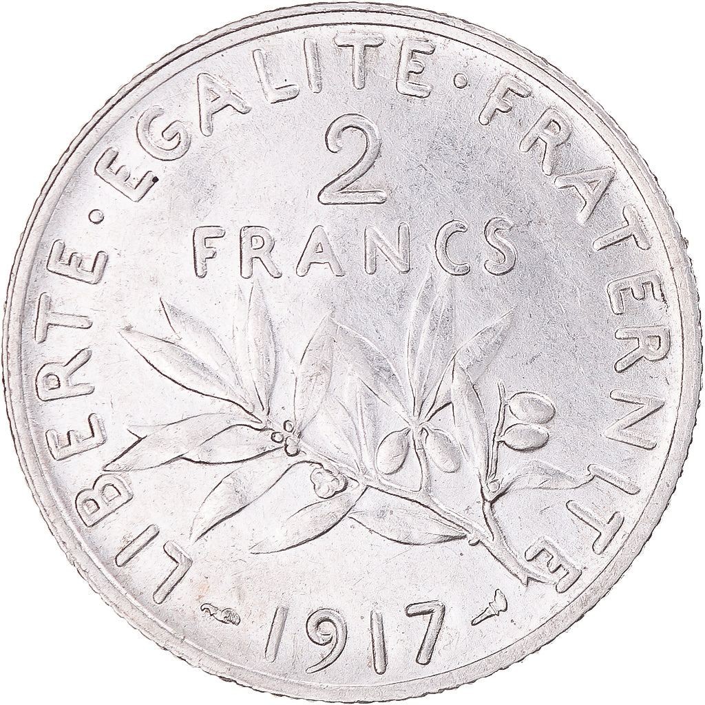 Coin, France, Semeuse, 2 Francs, 1917, Paris, AU(50-53), Silver, KM:845.1