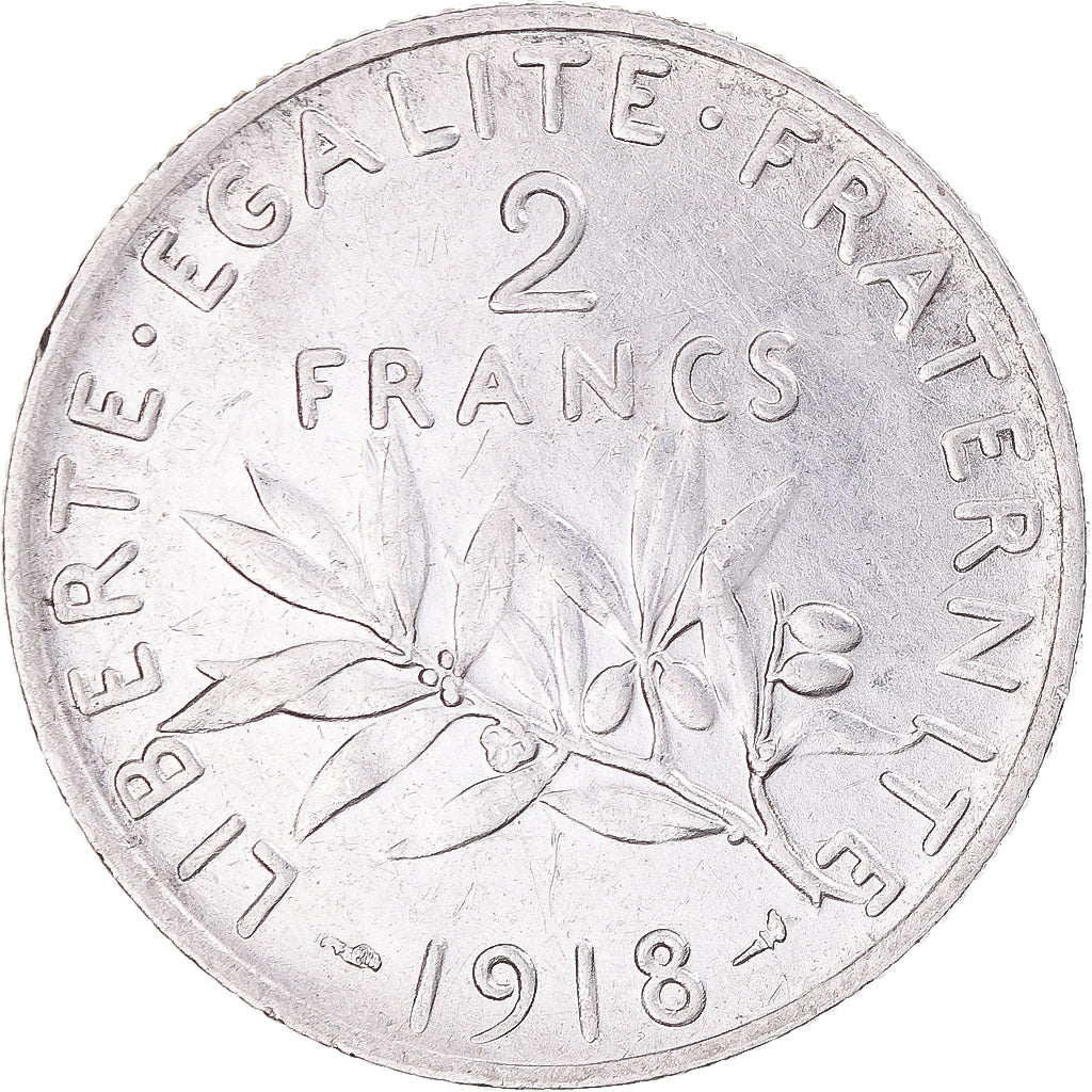 Munten, Frankrijk, Semeuse, 2 Francs, 1918, Paris, ZF+, Zilver, KM:845.1